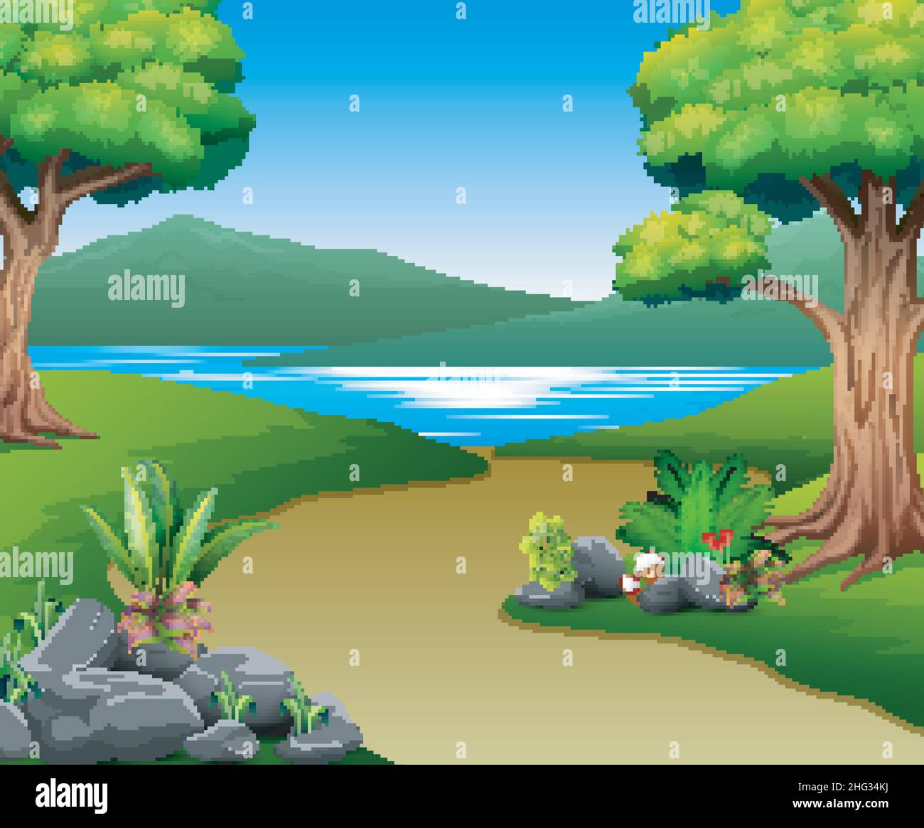 Nature landscape with river and mountain Stock Vector Image & Art - Alamy