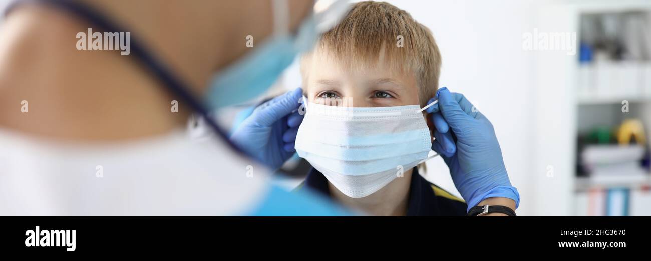 Blue gloves on woman Stock Photo