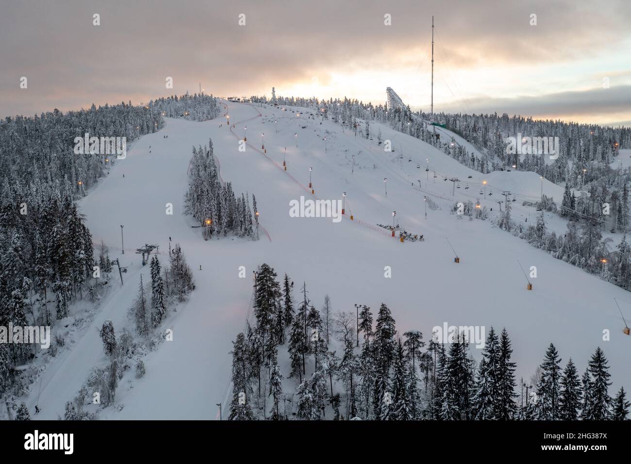 A ski resort in Finland in winter. Winter sports and recreation area