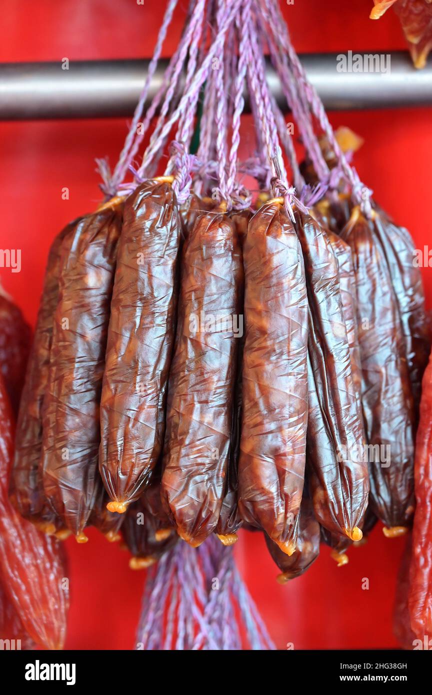 The traditional Chinese dried sausage, lap cheong, may include liver and blood, giving it a