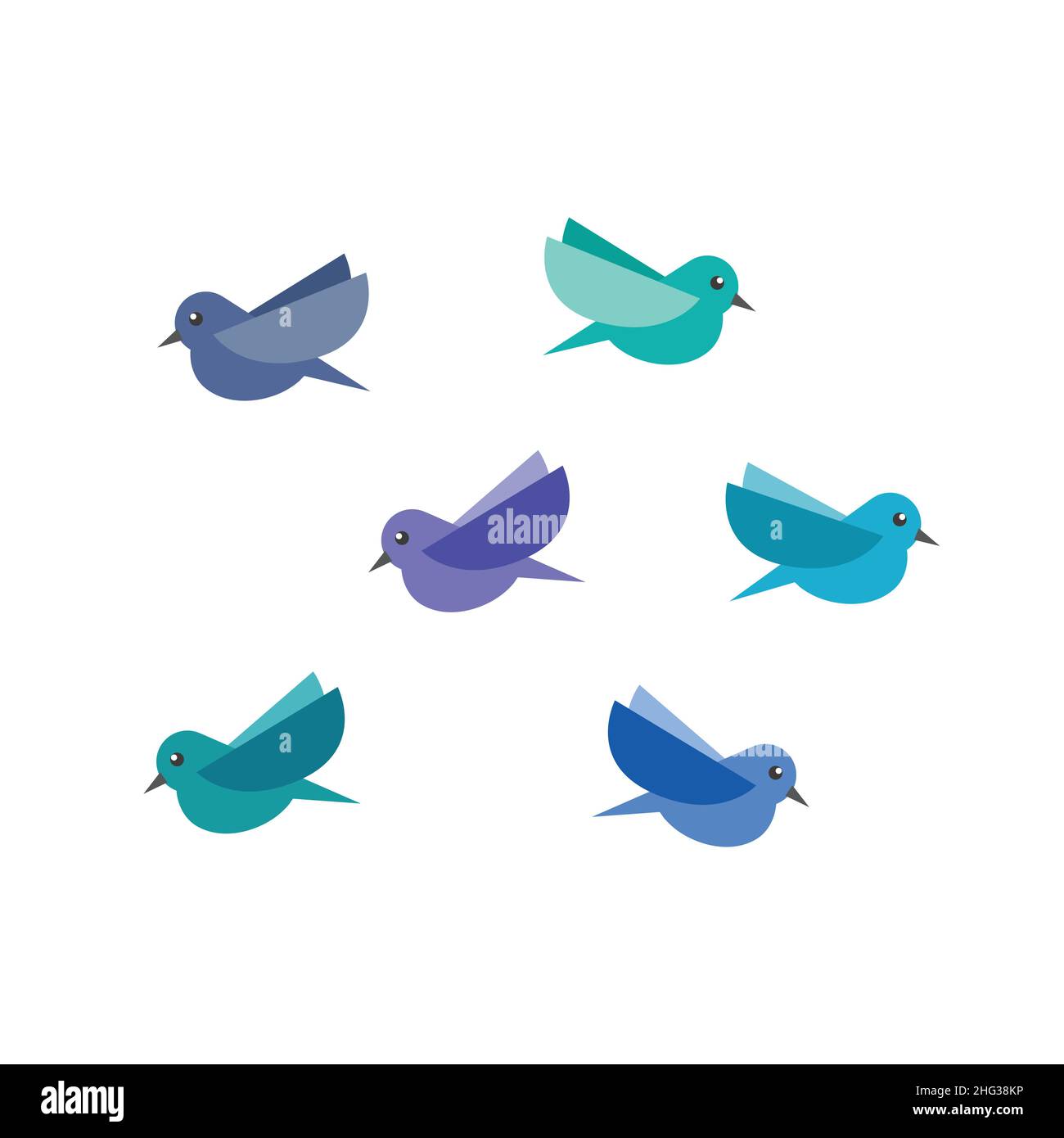 Cute birds collection in flat style. Isolated on white background ...