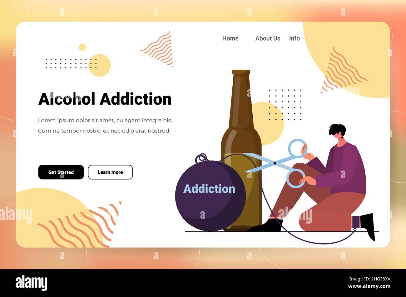 sad man drinker alcoholic holding scissors to cut metal chain addicted