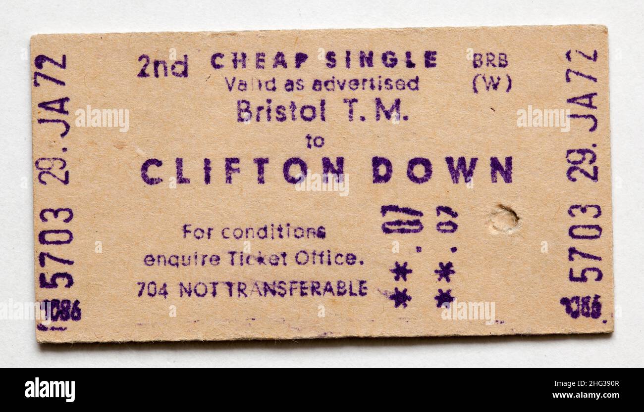 Vintage 1970s British Railways Railway Train Ticket Bristol Temple Meads to Clifton Stock Photo