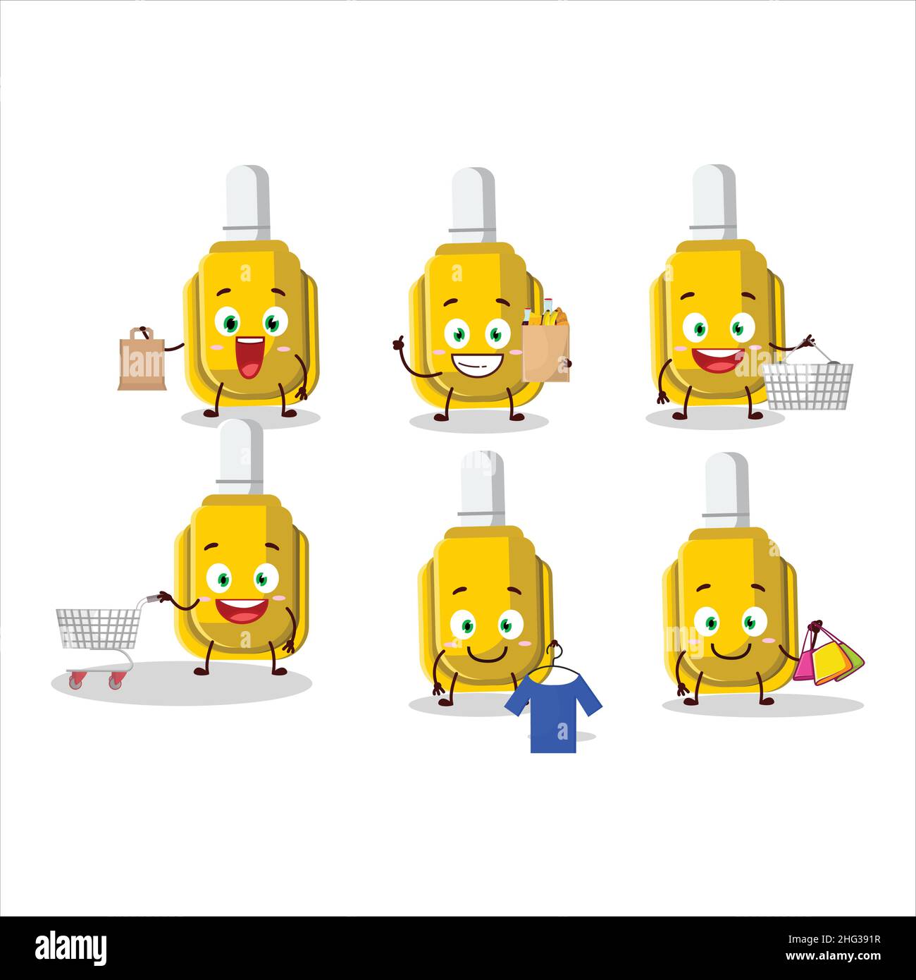 A Rich yellow correction pen mascot design style going shopping. Vector ...