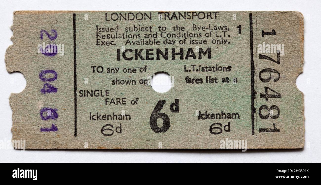 Vintage 1960s London Transport Railway Train Ticket from Ickenham