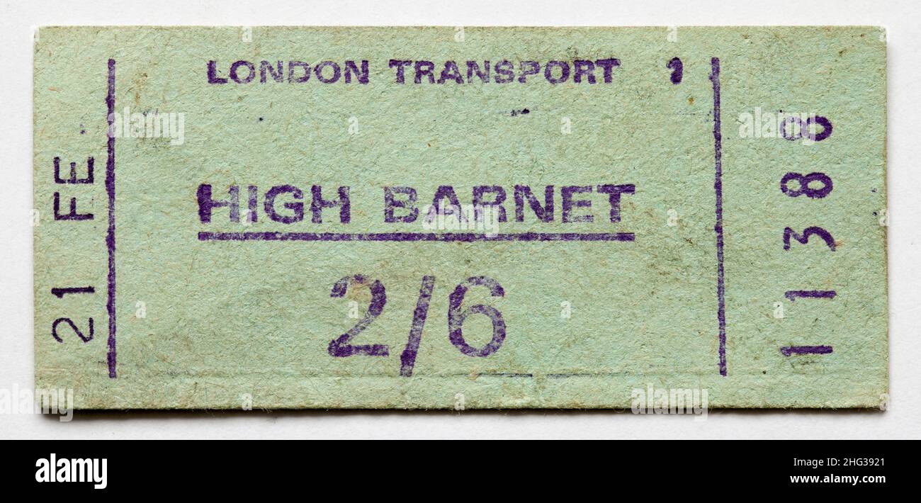 Vintage 1970s London Underground Train Ticket - High Barnet Stock Photo