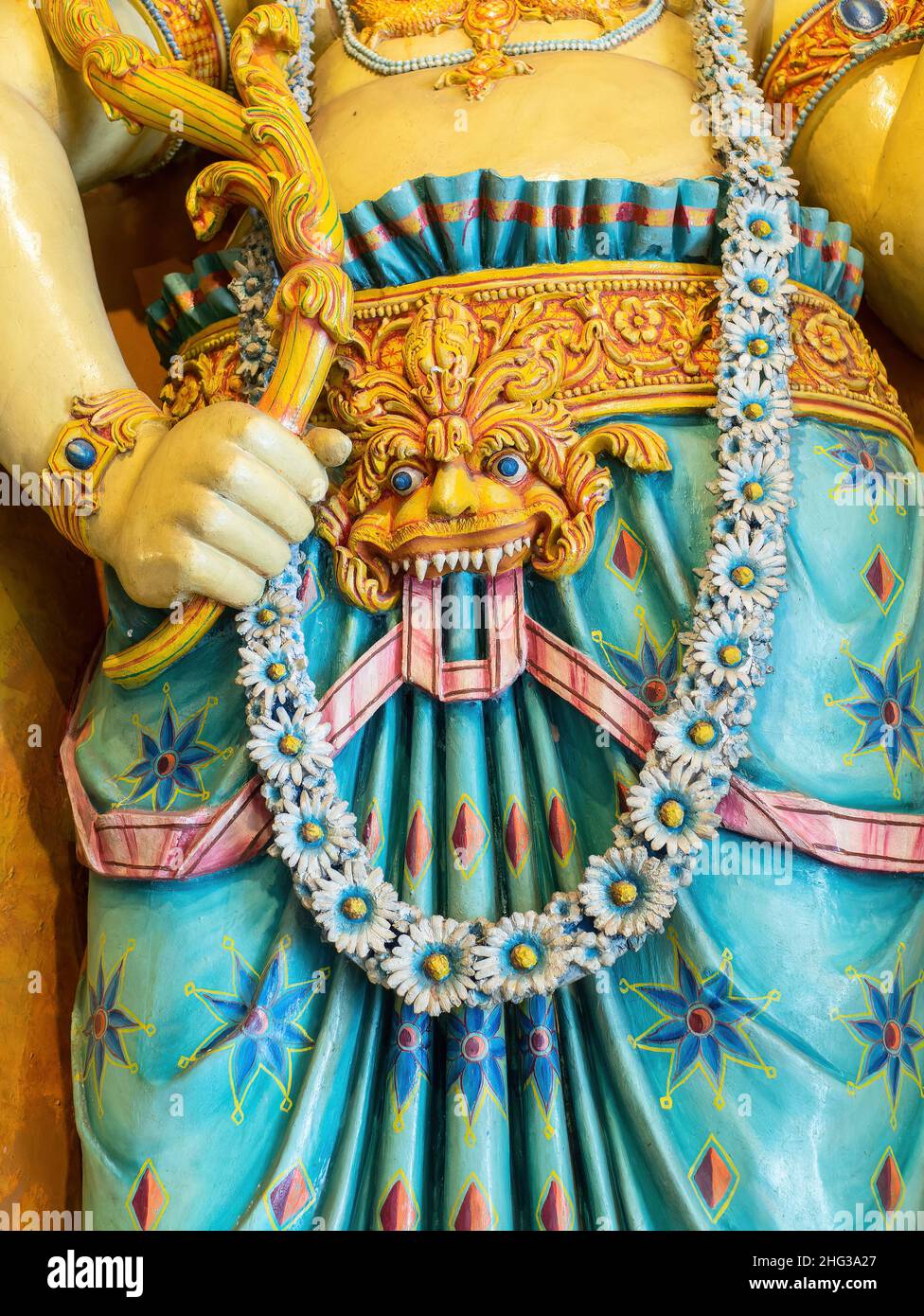 Closeup of sculpture at Asokaramaya Buddhist Temple, Colombo, Sri Lanka. Stock Photo