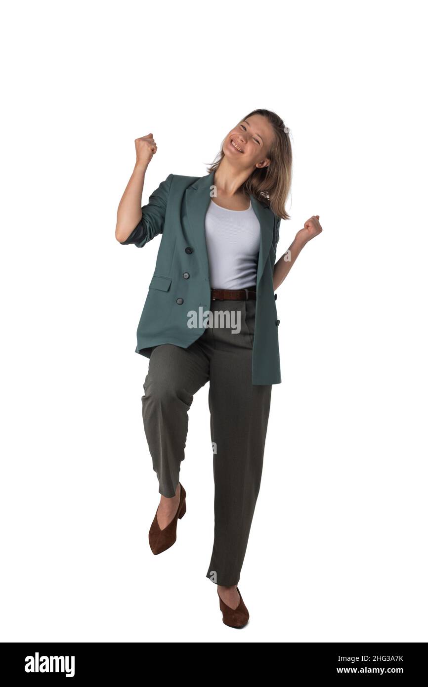 Woman in business suit walking Cut Out Stock Images & Pictures - Alamy