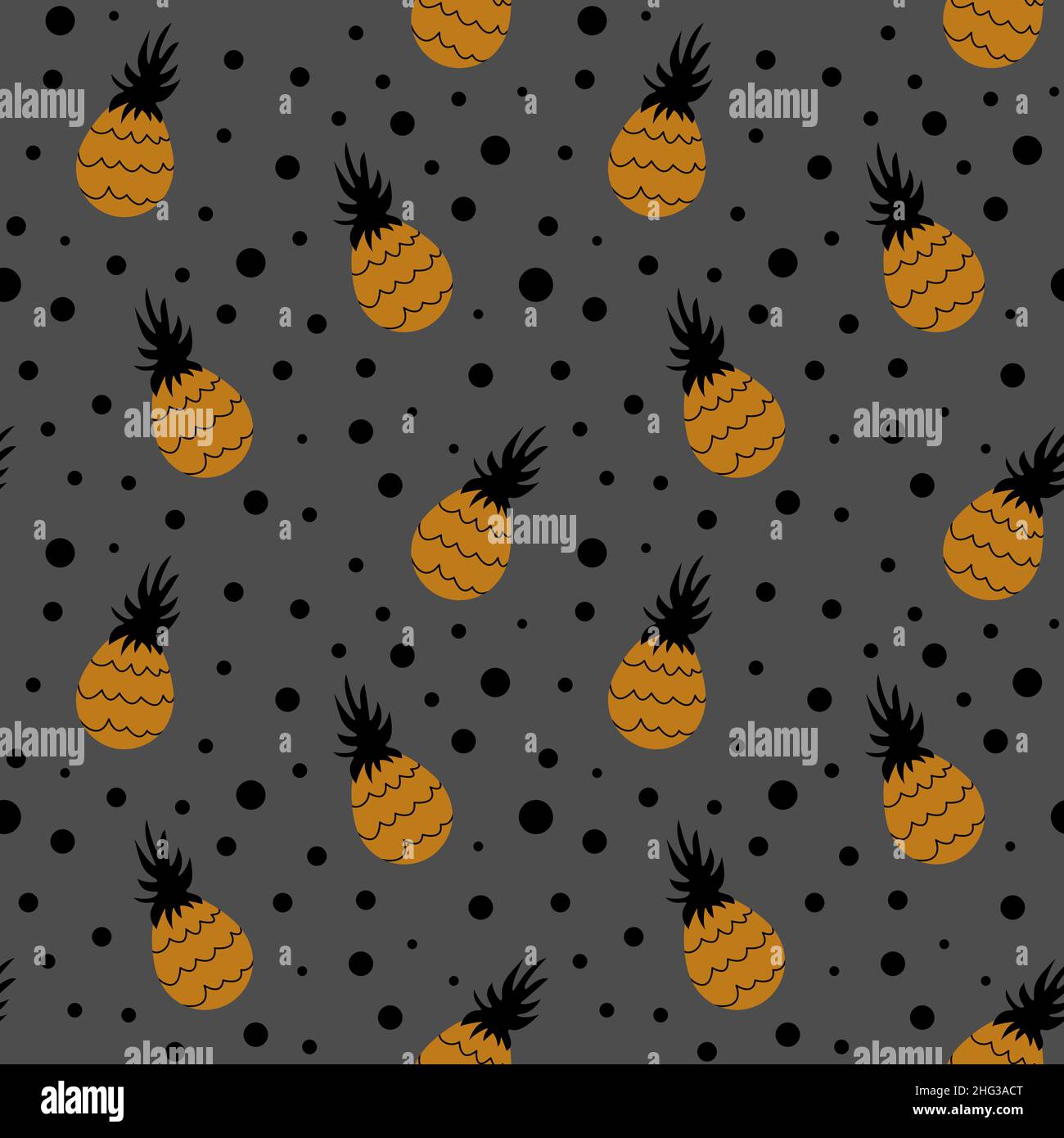 Seamless pattern with cute hand drawn pineapples on gray background ...