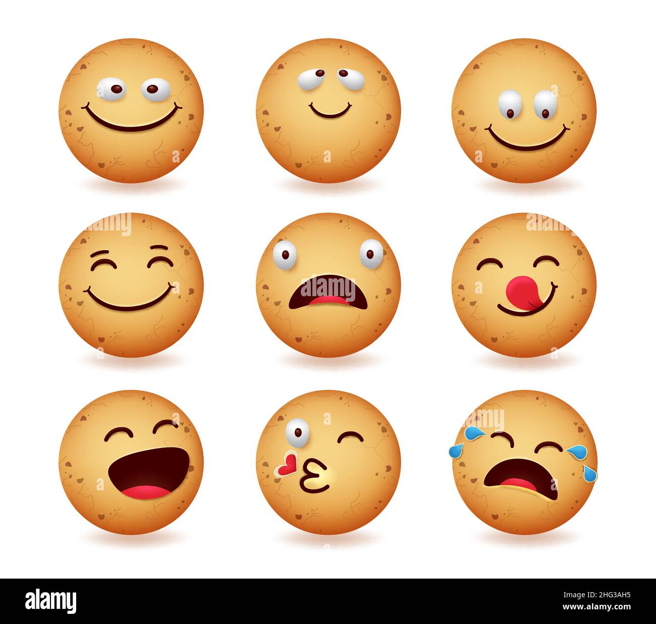 Cookies emoji vector set design. Cookie emojis with happy and funny face  reaction isolated in white background for cute ginger bread faces  characters Stock Vector Image & Art - Alamy