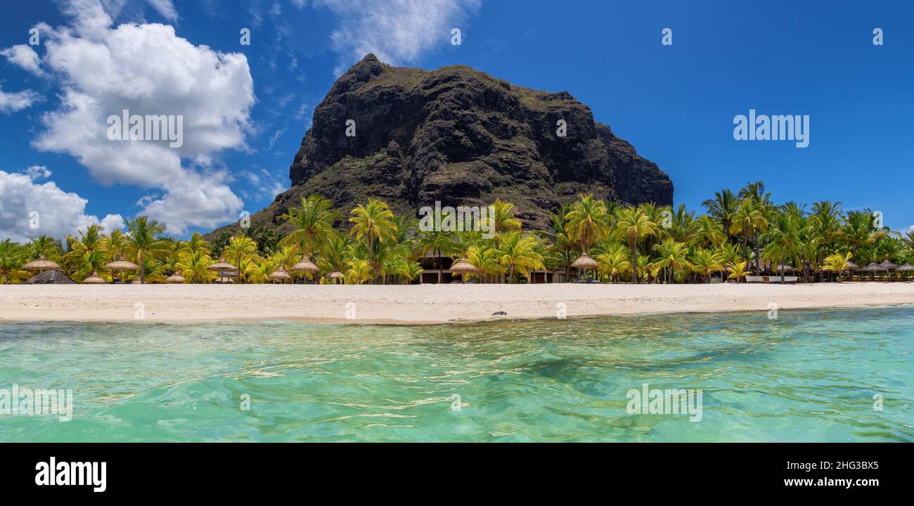 Beautiful Le Morne beach in Mauritius island. Stock Photo