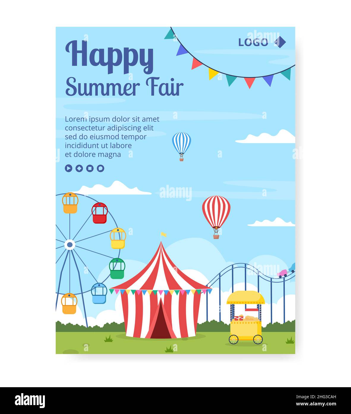 Summer Fair of Carnival, Circus, Fun Fair or Amusement Park Post ...