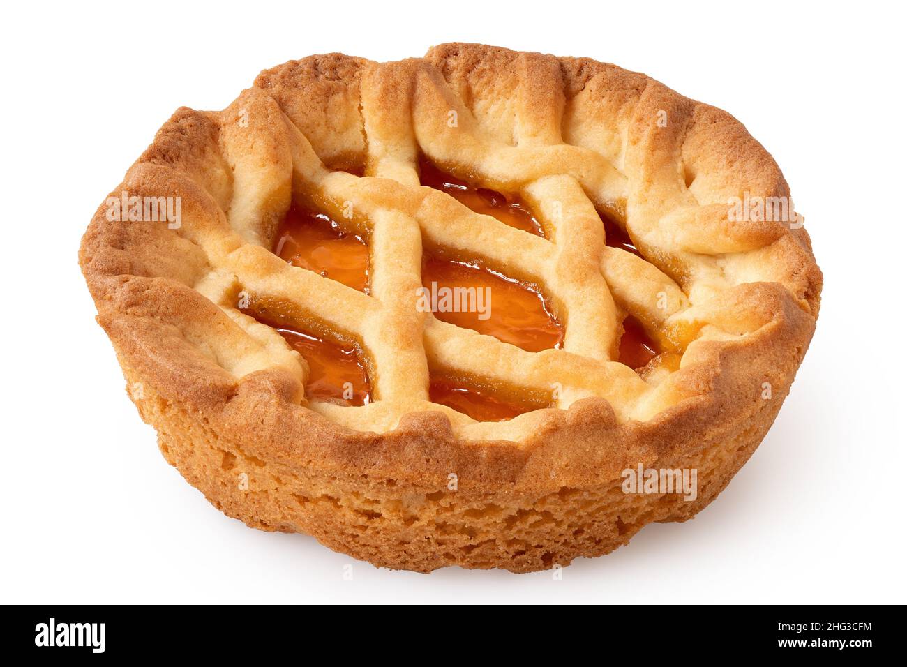 Apricot tartlet with lattice isolated on white. Stock Photo