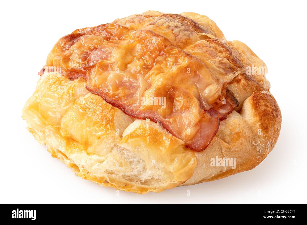 Bacon cheese roll isolated on white. Stock Photo