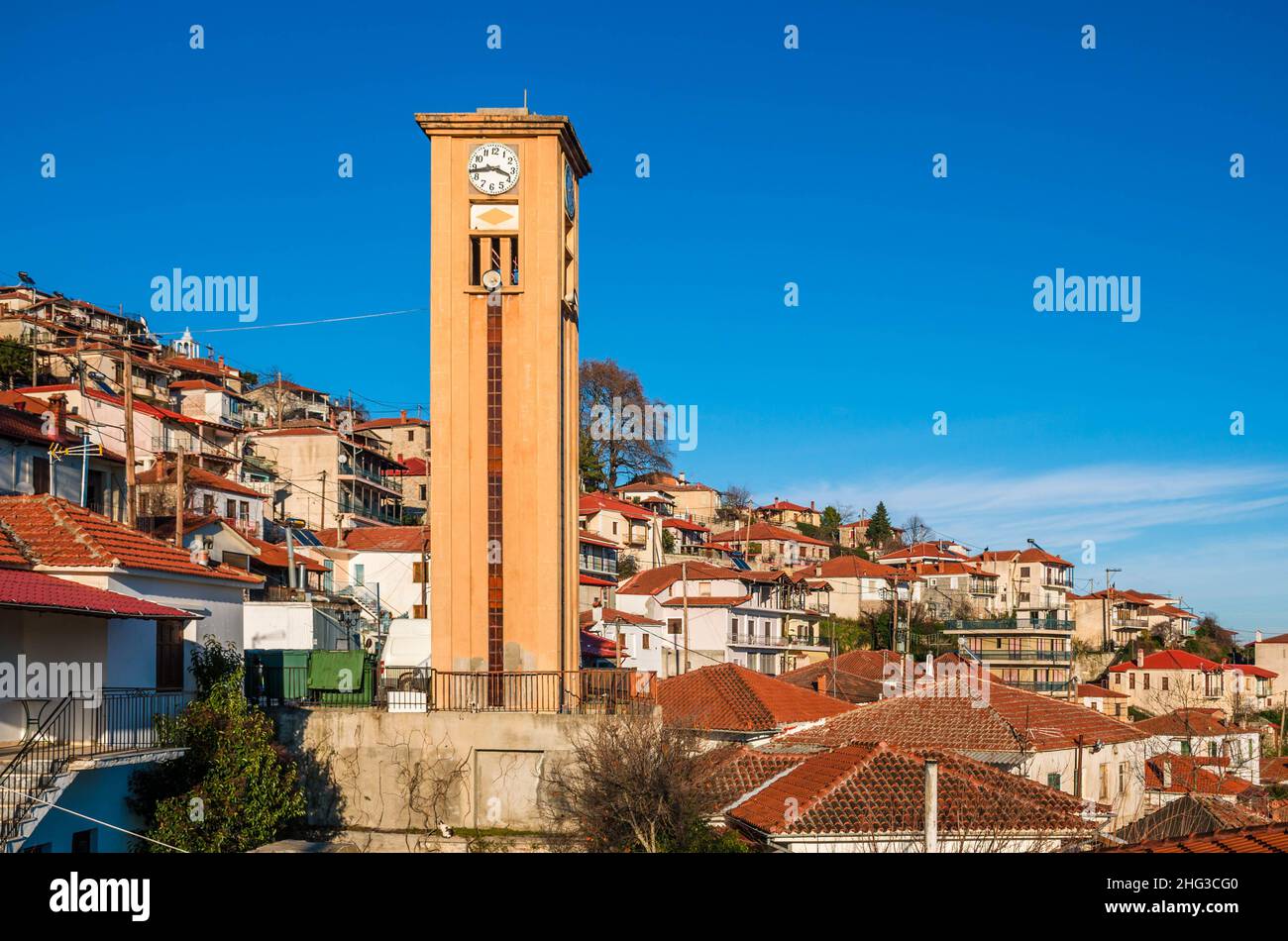 Rapsani, the beautiful village in the foothills of Mount Olympus and part of the municipality of Tempi in the Larissa regional unit. Stock Photo