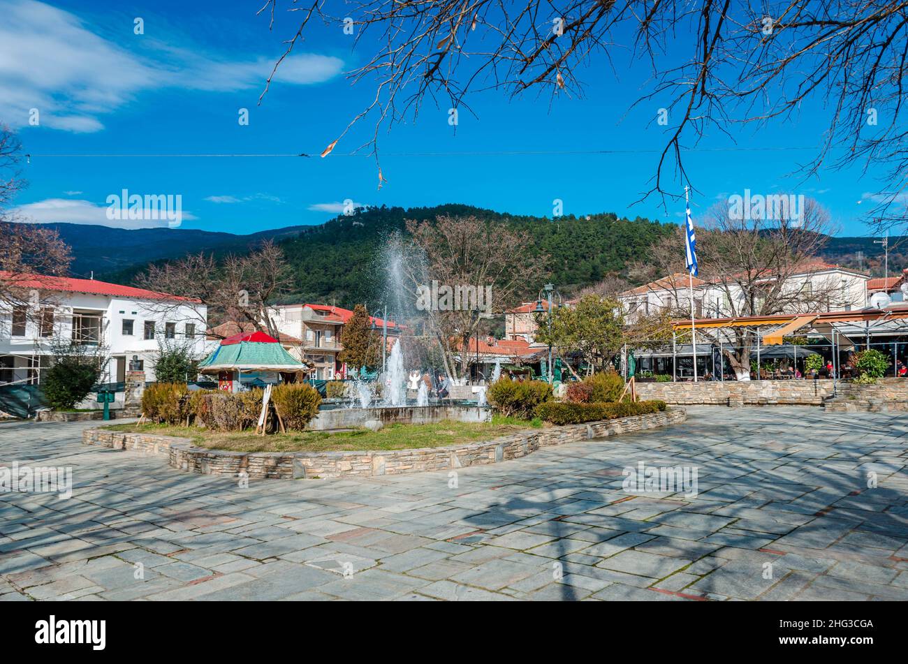 Agia, is a settlement of Larissa region unit, built on the slopes of Mount Kissavos. Stock Photo