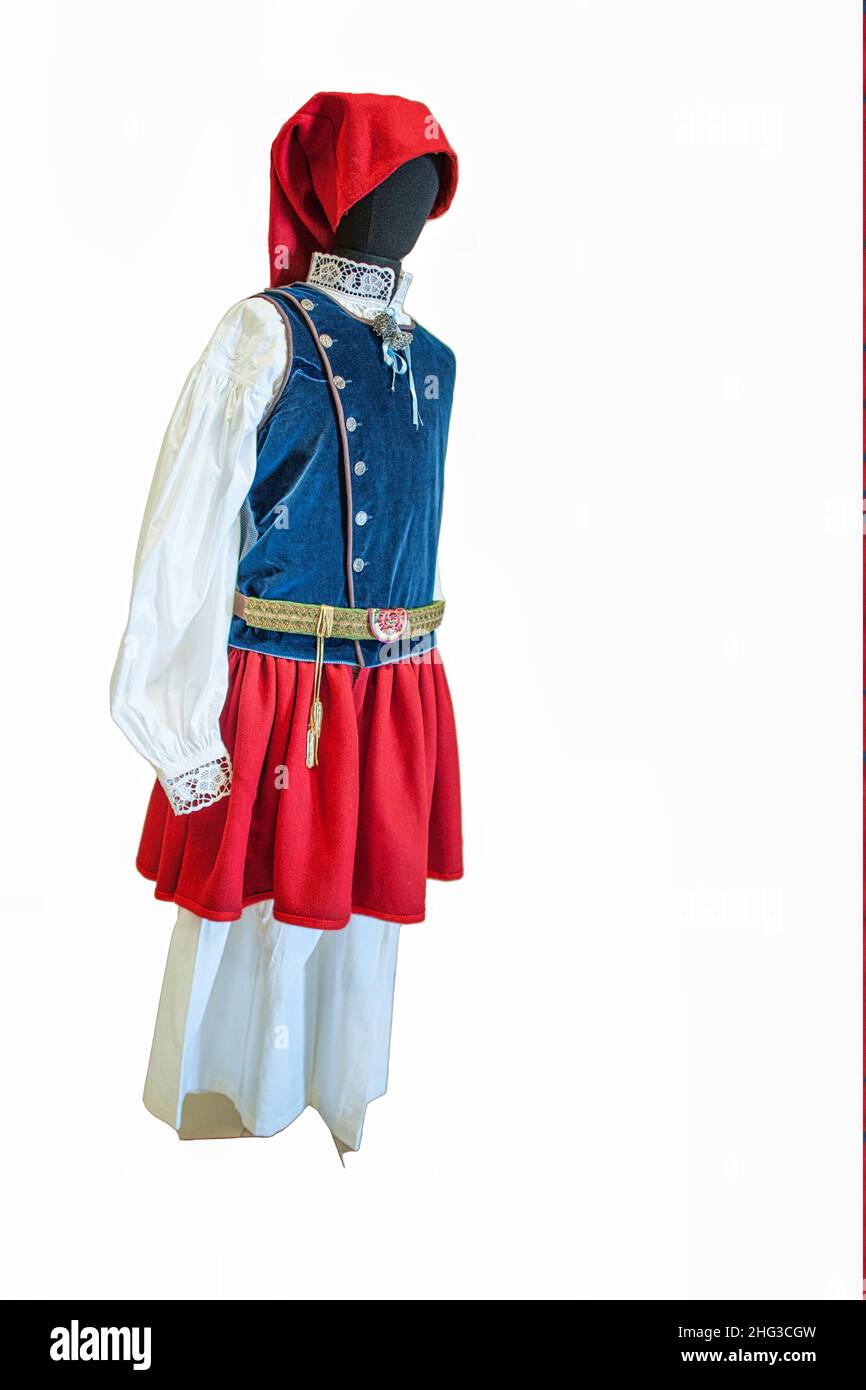 Typical Sardinian costume on a white background Stock Photo