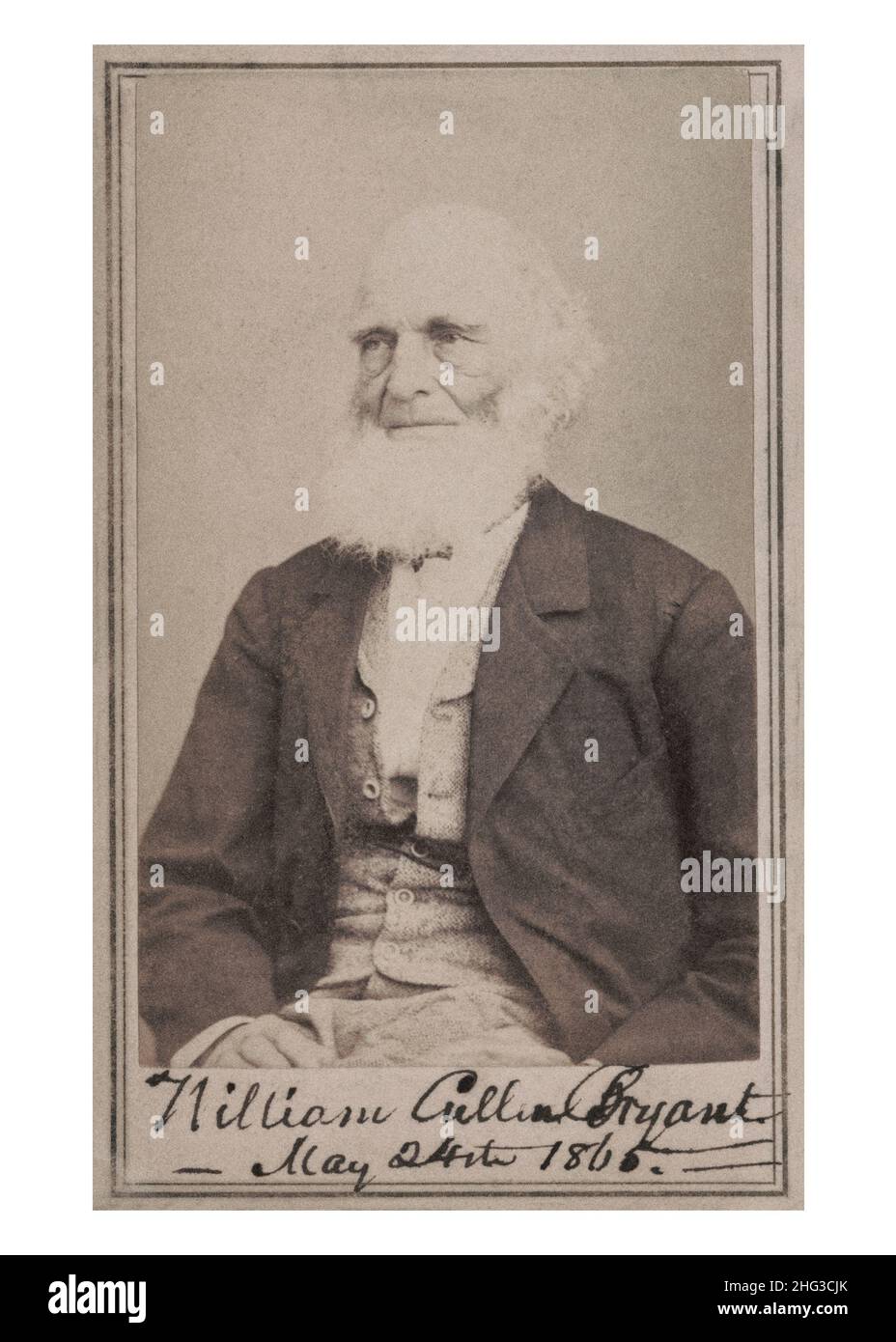 Antique archival photo of William Cullen Bryant. William Cullen Bryant (1794 – 1878) was an American romantic poet, journalist, and long-time editor o Stock Photo