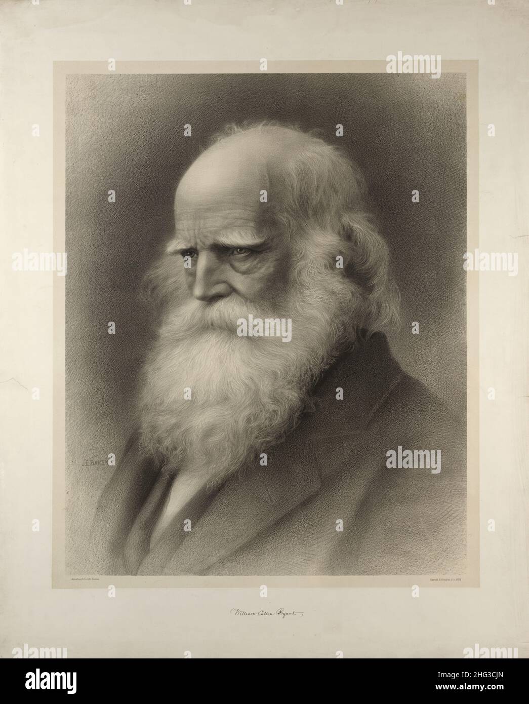 Antique archival photo of William Cullen Bryant. William Cullen Bryant (1794 – 1878) was an American romantic poet, journalist, and long-time editor o Stock Photo