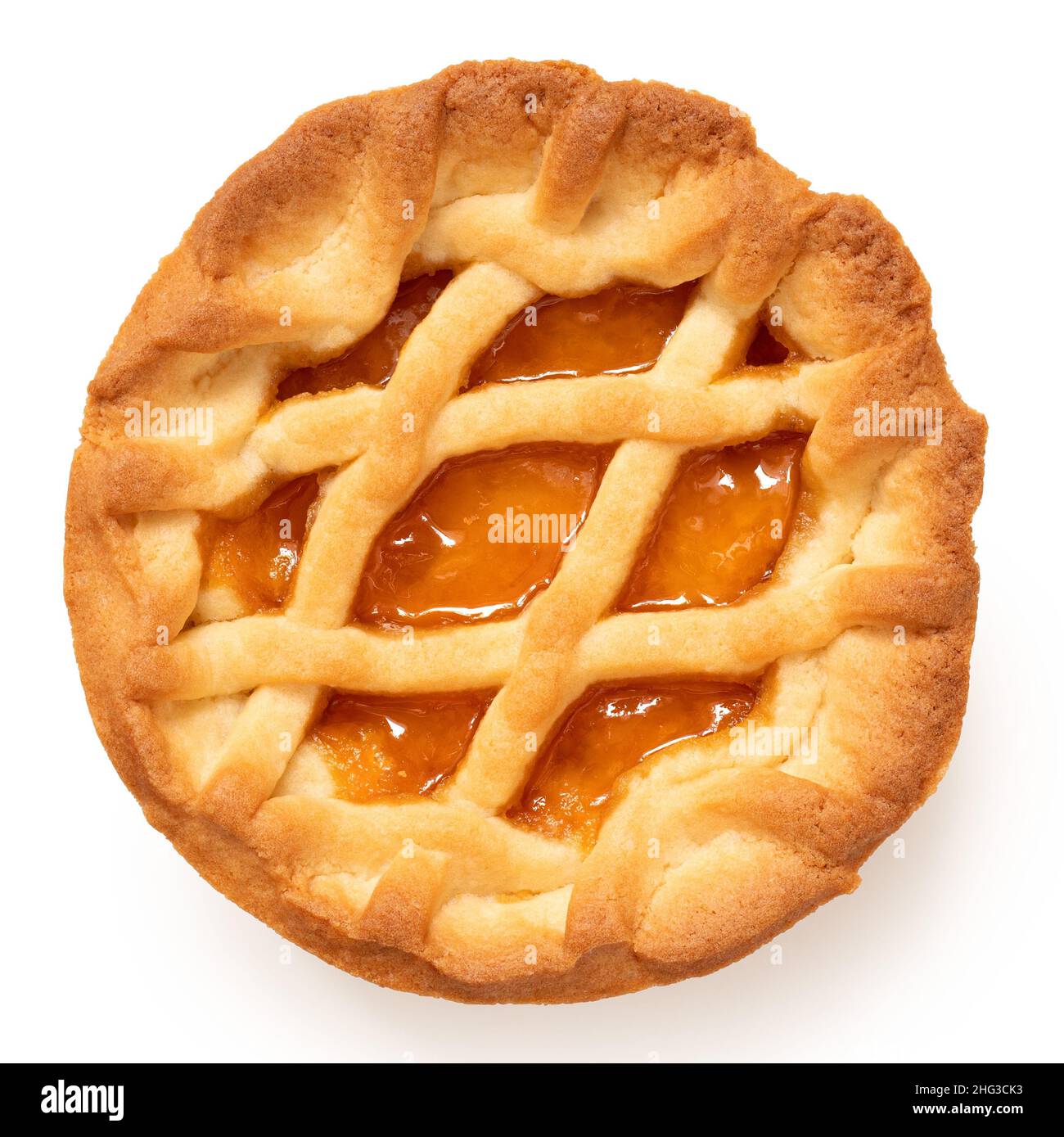 Apricot tartlet with lattice isolated on white. Top view. Stock Photo