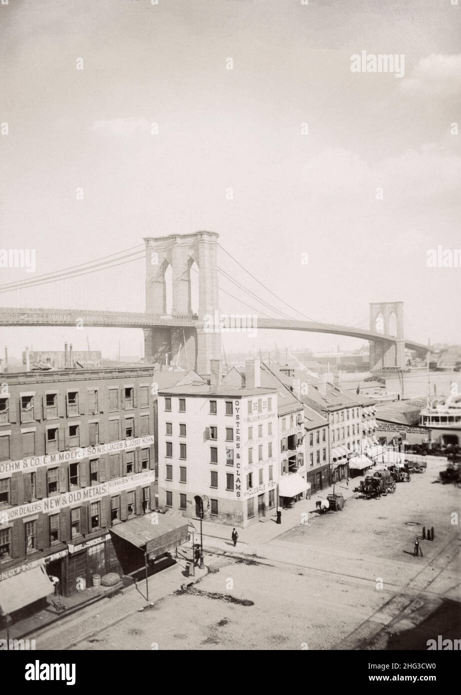 Vintage scenery of New Yourk and vicinity. The Brooklyn Bridge. USA. 1900s Vintage photo of the Brooklyn Bridge. Stock Photo