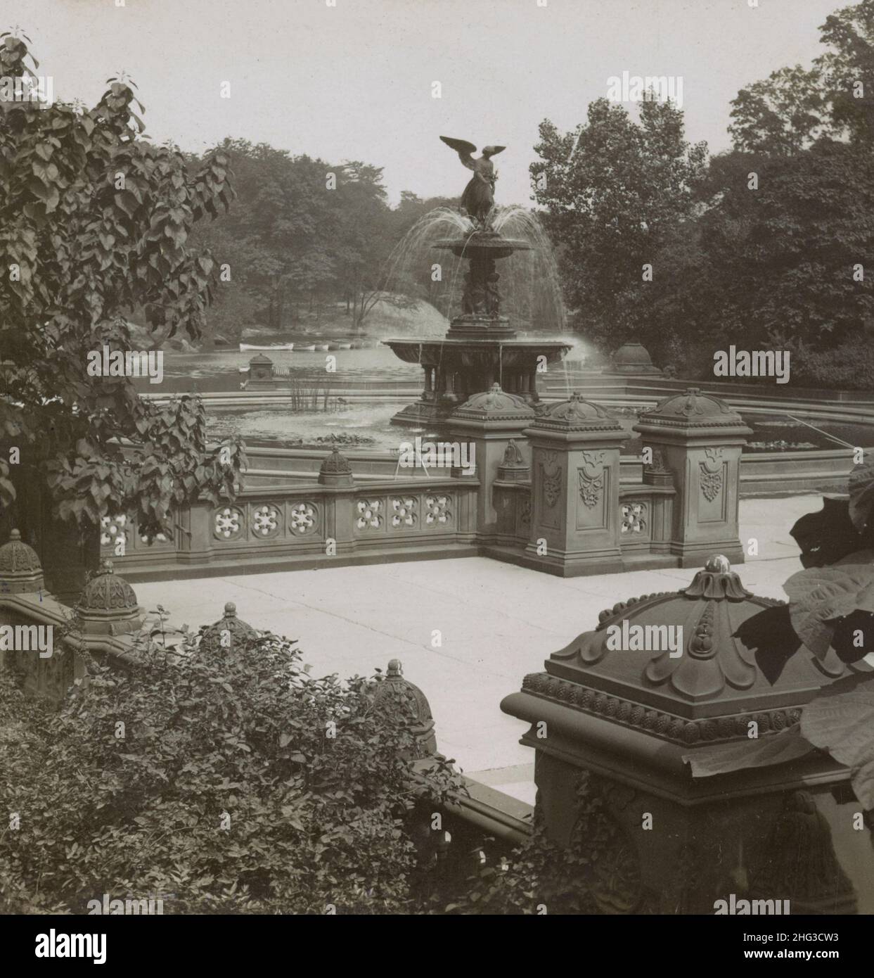 Vintage photo of Bethesda fountain in Central Park, New Yourk City. USA. 1907 Stock Photo