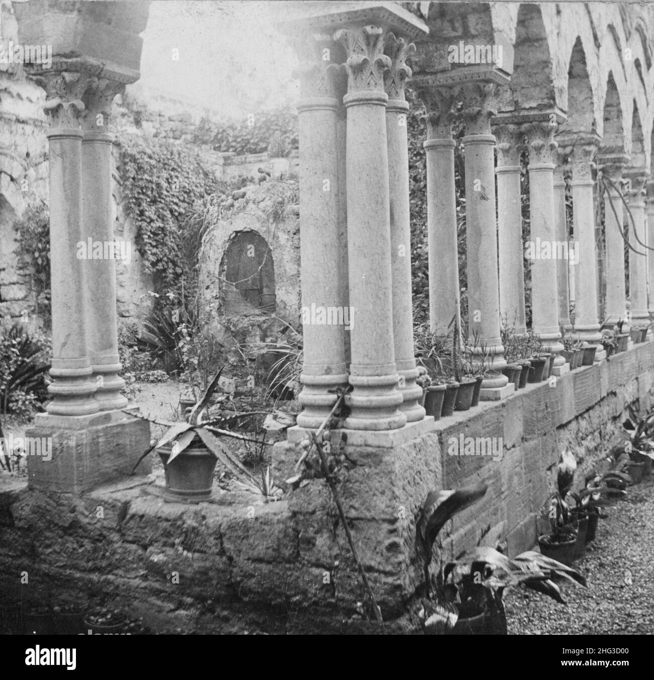 Vintage photo of ancient cloisters of the construct of Benedictine, Palermo, Sicily. Italy. End of the 19th century Stock Photo