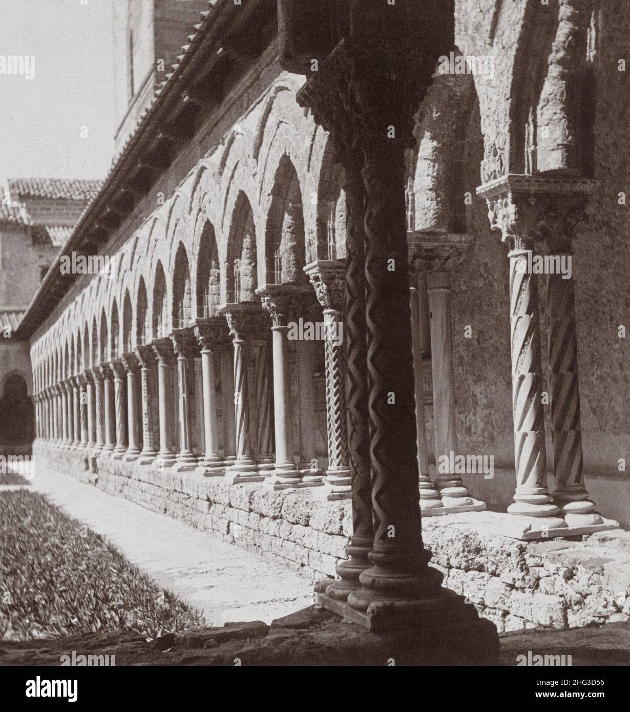 Vintage photo of ancient cloisters of the construct of Benedictine, Palermo, Sicily. 1902 Stock Photo