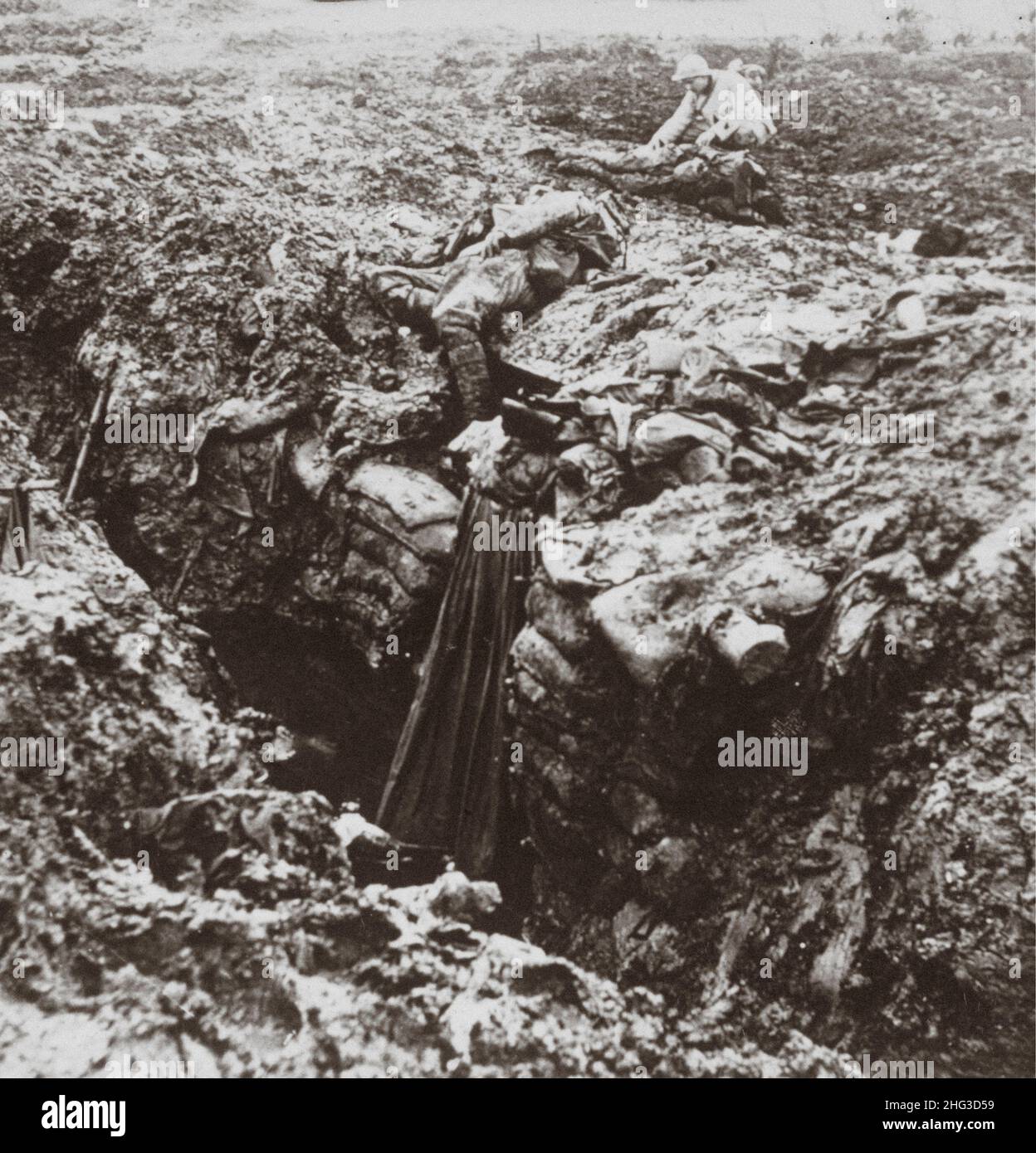 World War I period. The dead French solders. Through sickly shrapnel-sown meadows reaped by death alone. 1914-1918 Stock Photo