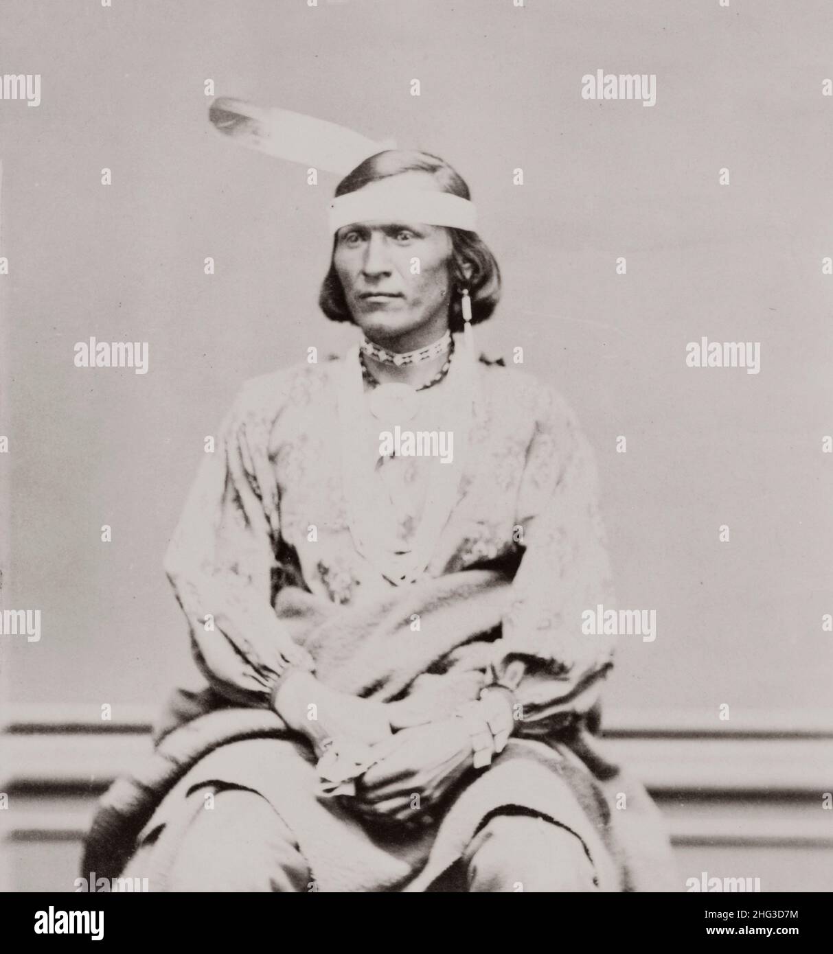 The One Horn. Winnebago man, half-length portrait. USA. 1868-1880 Stock Photo
