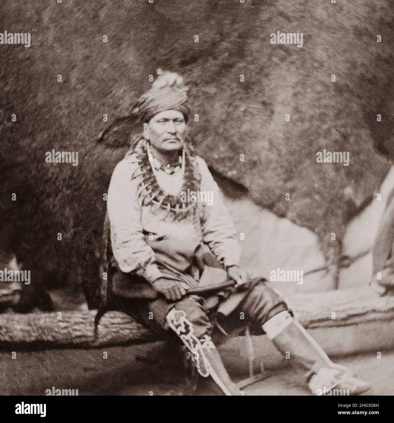 Vintage photo of Tonnuga Winnebago man. USA. 1865-1880 Stock Photo
