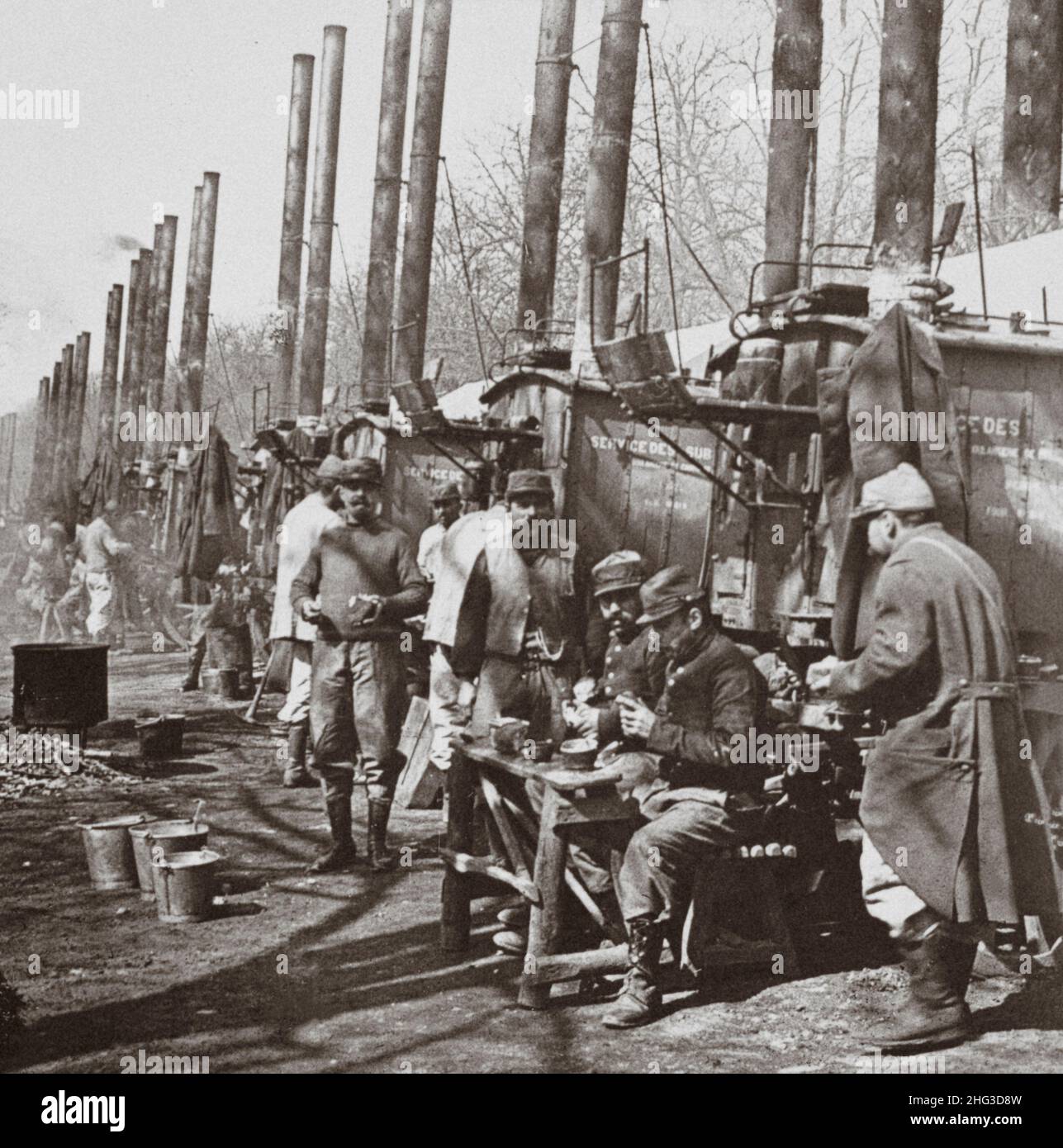 World War I. 1914-1918. Section of many miles of French field kitchens. France Stock Photo