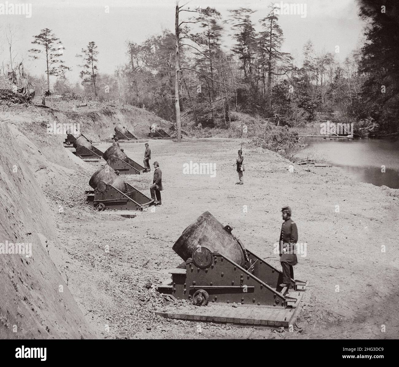 American Civil War, 1861-1865. Yorktown, Virginia. Battery No. 4 mounting 13-inch mortars. South end. USA Stock Photo