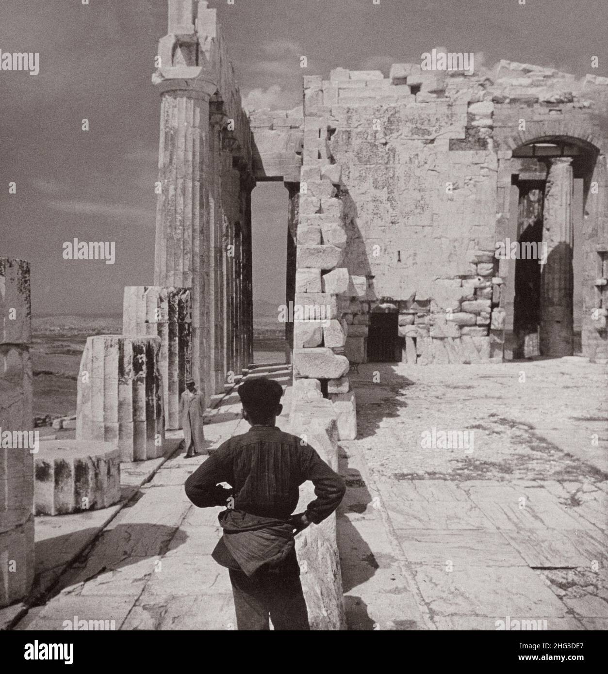 Vintage photo of Parthenon. Along the south side of the Parthenon, Acropolis, Athens, Greece. 1906 Stock Photo