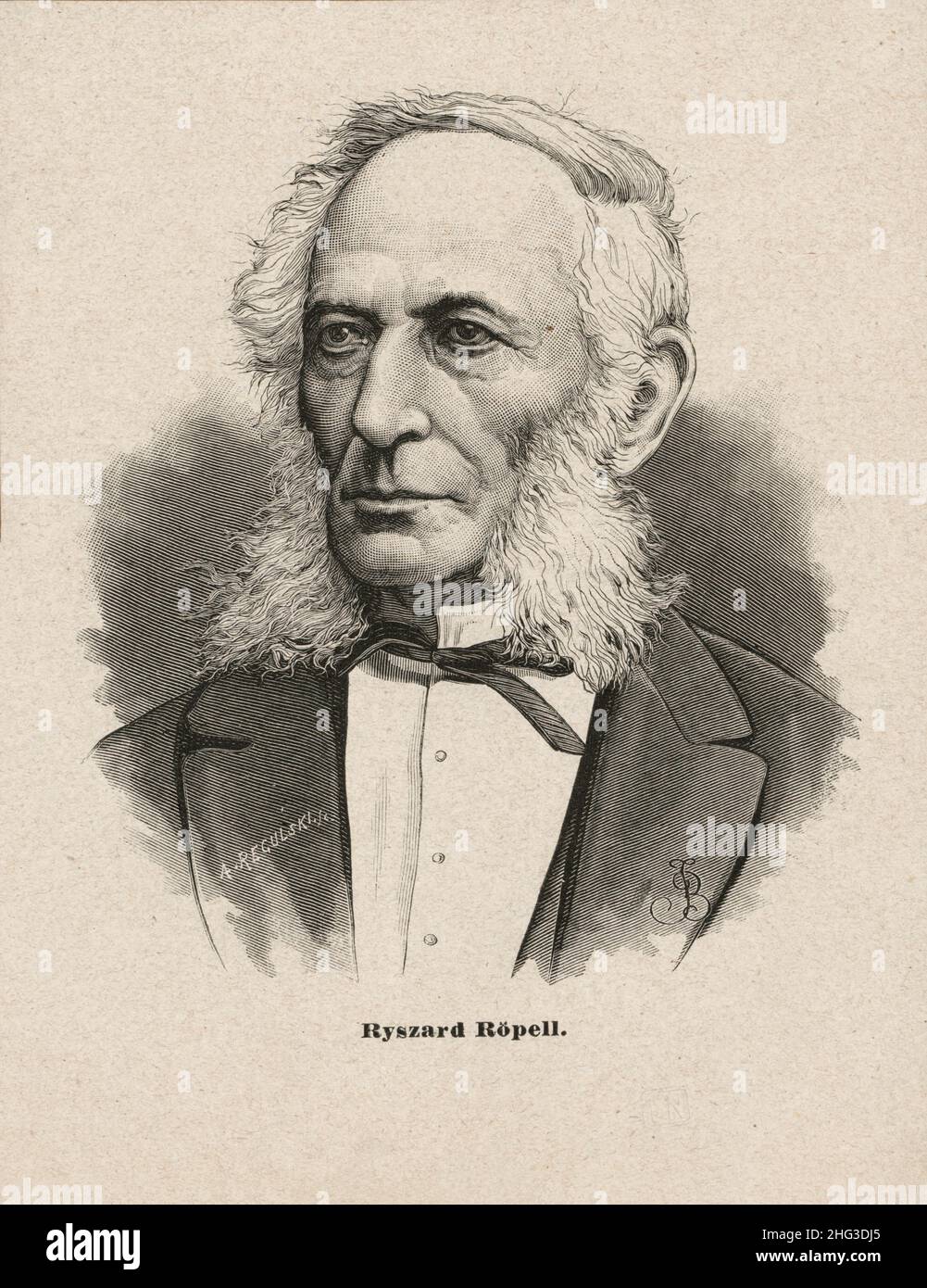 Engraving of Richard Roepell. 1882 Richard Roepell (1808 - 1893) was a German historian and politician. He worked in Wroclaw for over 52 years. His ex Stock Photo