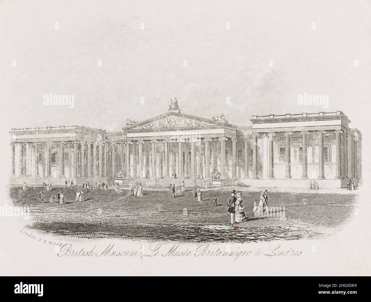 Engraving of British Museum in London. 1862 The British Museum is a public institution dedicated to human history, art and culture located in the Bloo Stock Photo