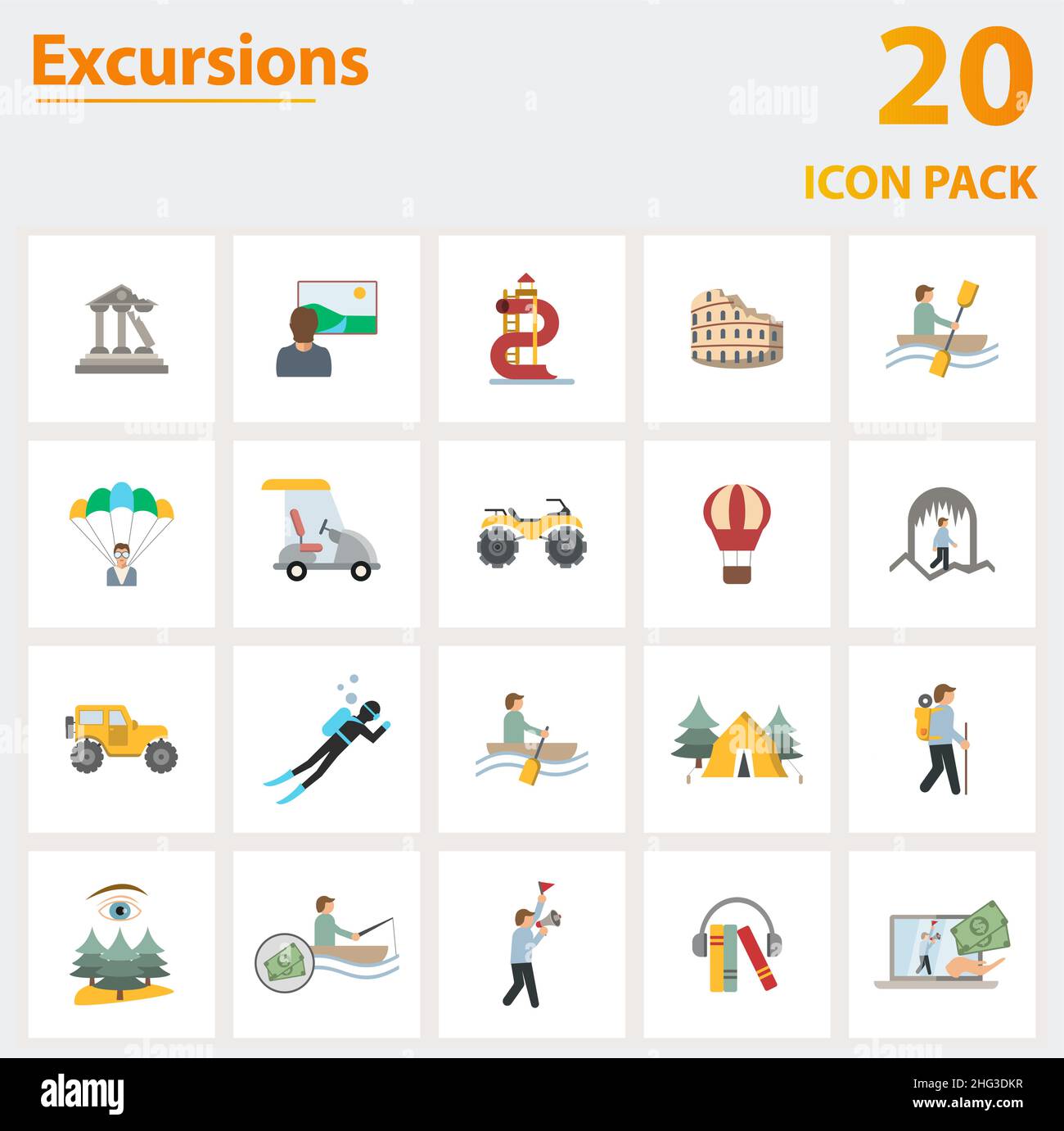 Excursions icon set. Collection of simple elements such as the old city ...