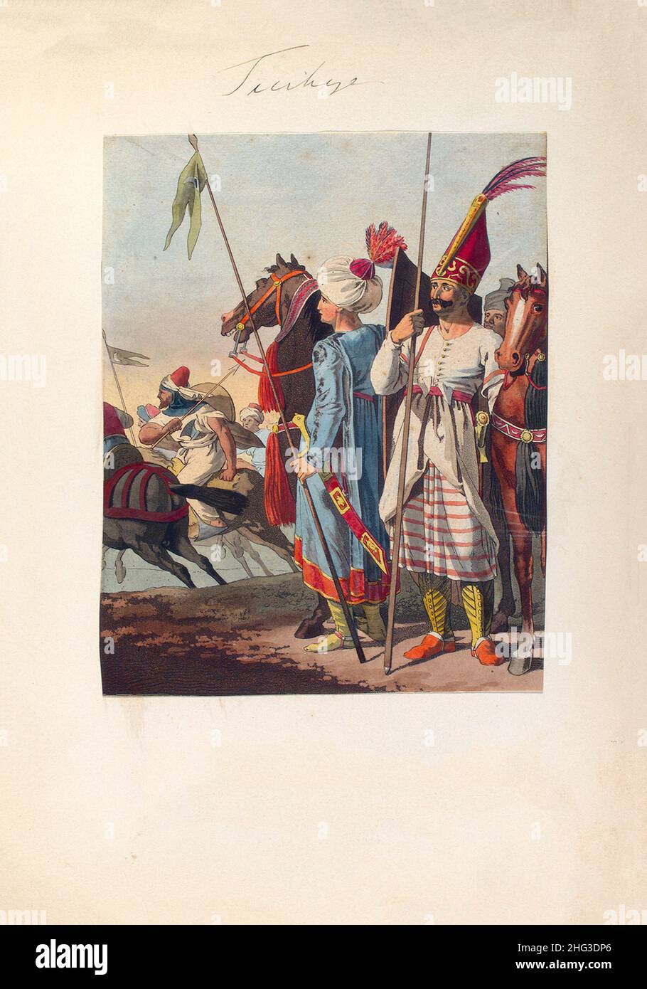 Lithograph of Turkish Asian light cavalry of Ottoman empire of 17th-18th century. 1910 Stock Photo