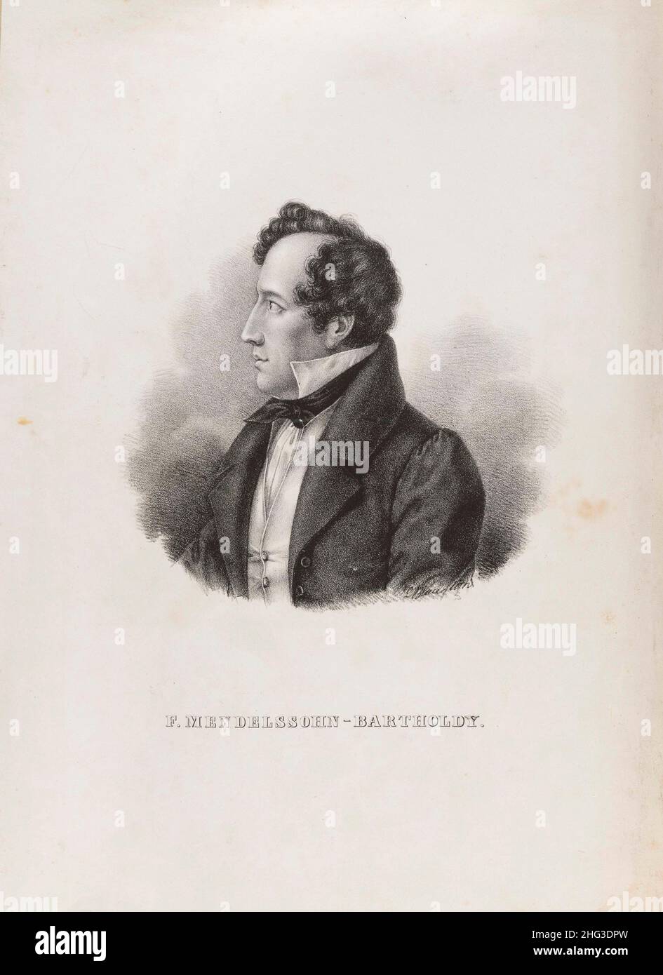 Portrait of Felix Mendelssohn-Bartholdy. 1846-1847, by Ludwig Blau (1808/1810-1899) – graphic artist. Jakob Ludwig Felix Mendelssohn Bartholdy (1809 – Stock Photo