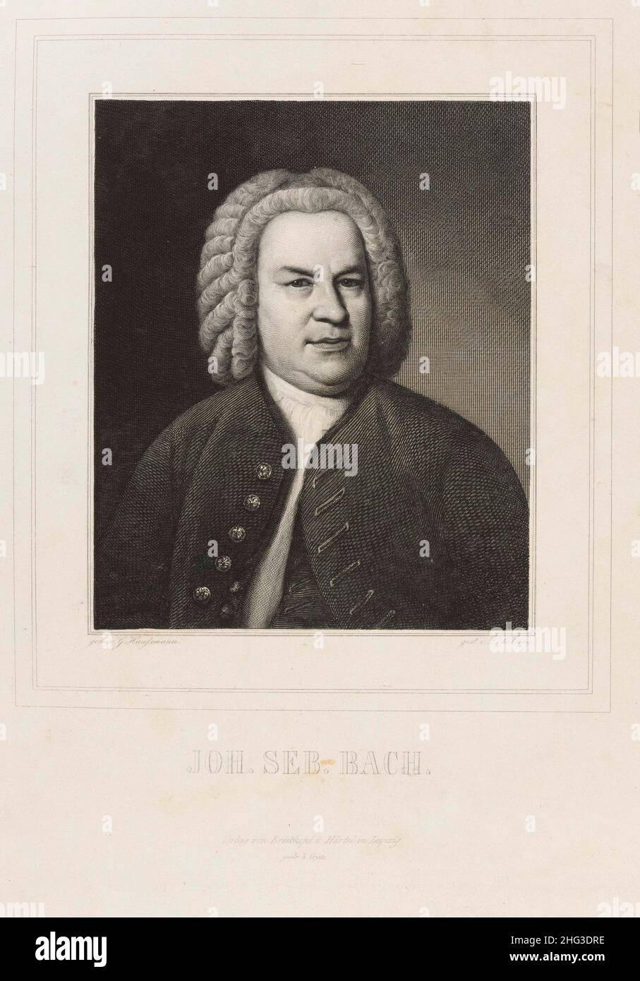 Portrait of Johann Sebastian Bach. 1835-1850, by Lazarus Gottlieb Sichling (1812-1863) – graphic artist. Johann Sebastian Bach (1685 – 1750) was a Ger Stock Photo