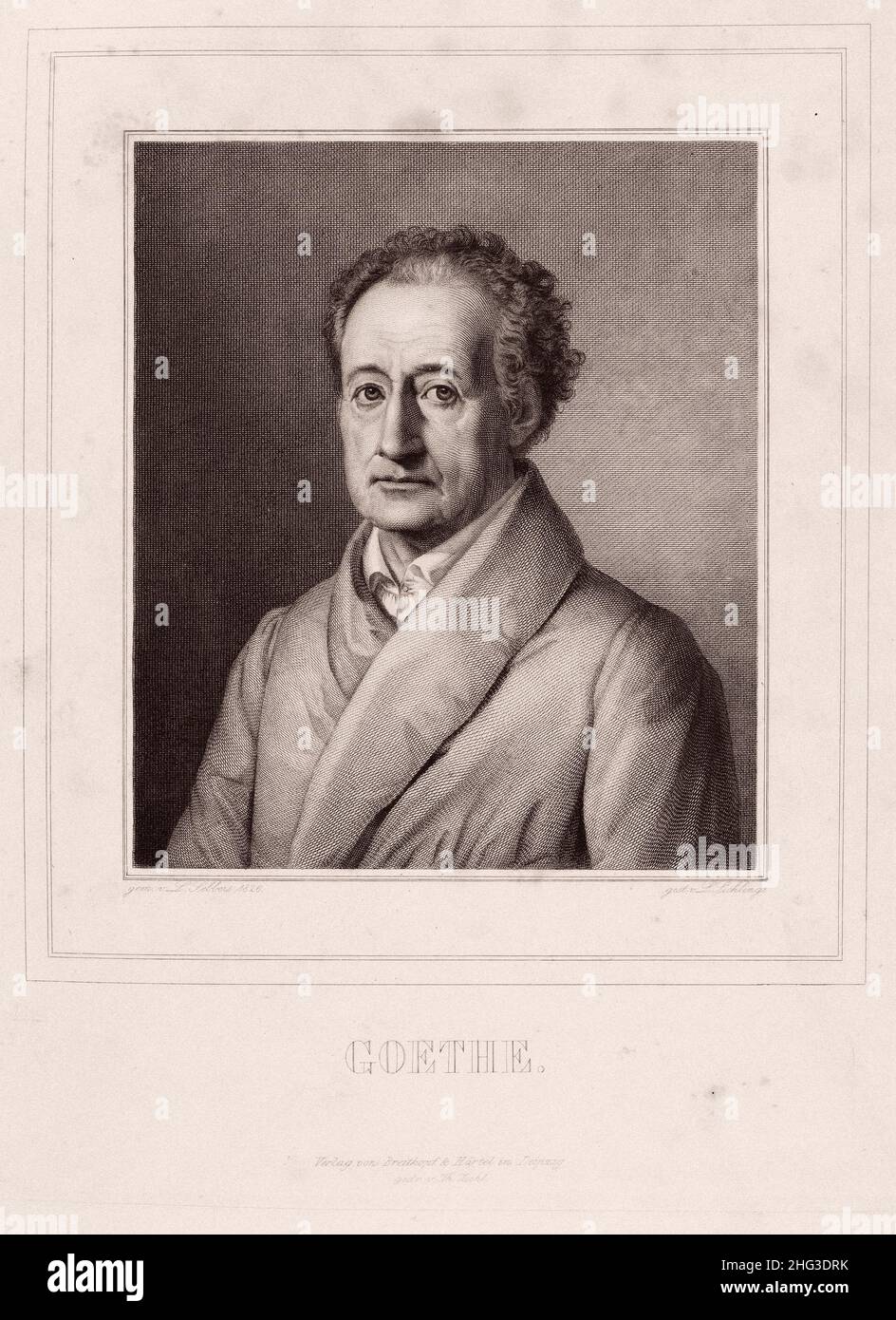 Portrait of Johann Wolfgang von Goethe. 1835-1850, by Lazarus Gottlieb Sichling (1812-1863) – graphic artist. Johann Wolfgang von Goethe (1749–1832) w Stock Photo