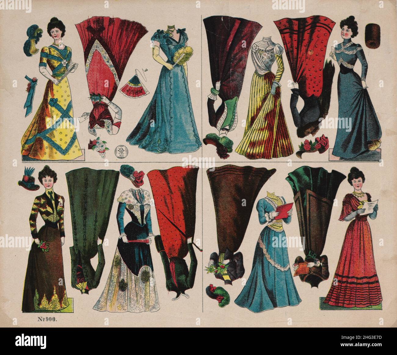 The 19th century vintage illustrations of dress-up dolls for cutting, 1914 German fashion of 1914, German women's fashion of 1914, vintage German wome Stock Photo