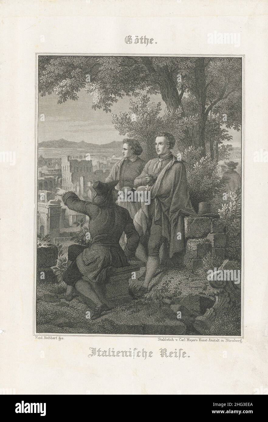 Vintage engraivng of Italian Journey report by J. W. Goethe. (Italienische Reise). 1850 Italian Journey is Johann Wolfgang von Goethe's report on his Stock Photo
