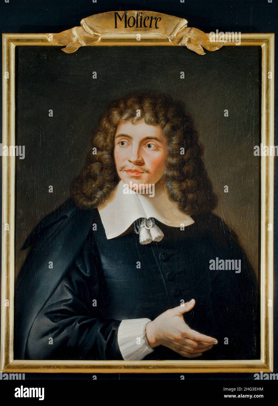 The 19th century oil painting of Iohann Baptista Poquelin von Moliere.  Jean-Baptiste Poquelin (1622 – 1673), known by his stage name Molière, was a F Stock Photo