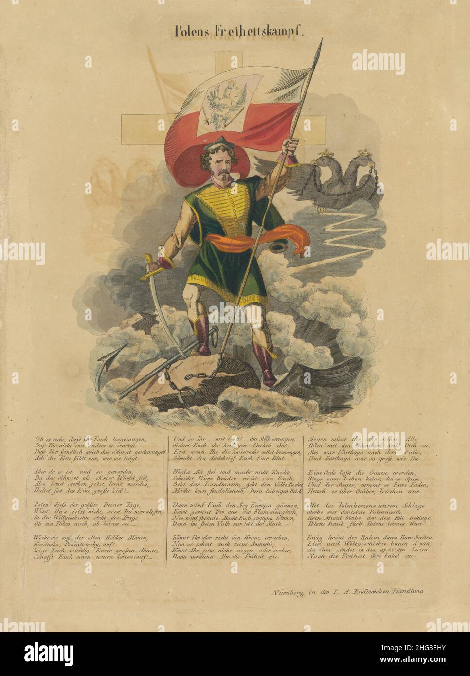 Vintage color lithograph of Polish November Uprising. 1830-1831 Stock Photo