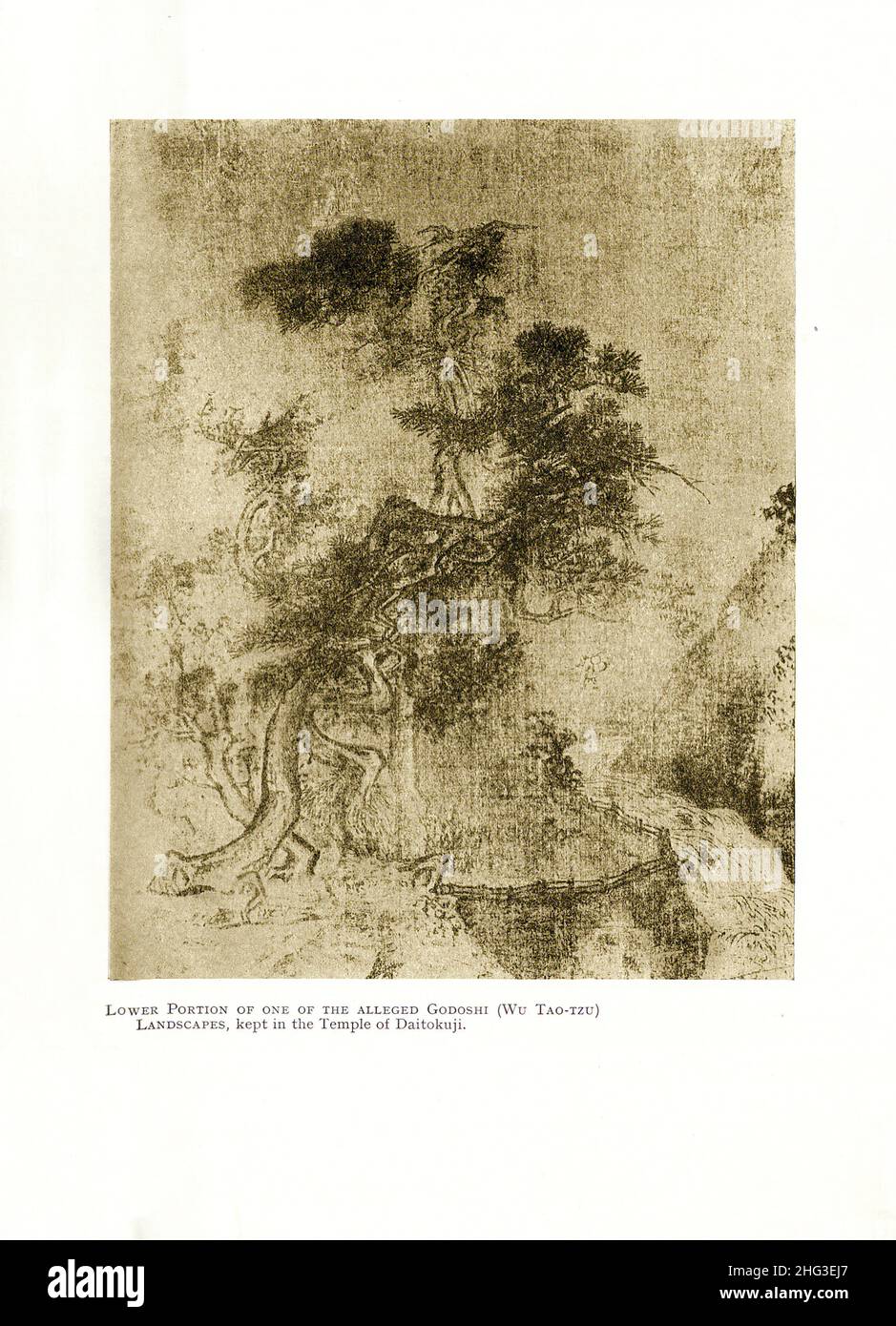 Art of China, Nothern Song. Lower portion of one of the alleged Godoshi (Wu Tao-Tzu).  Vintage landscapes, kept in the Temple of Daitoku-ji (temple of Stock Photo