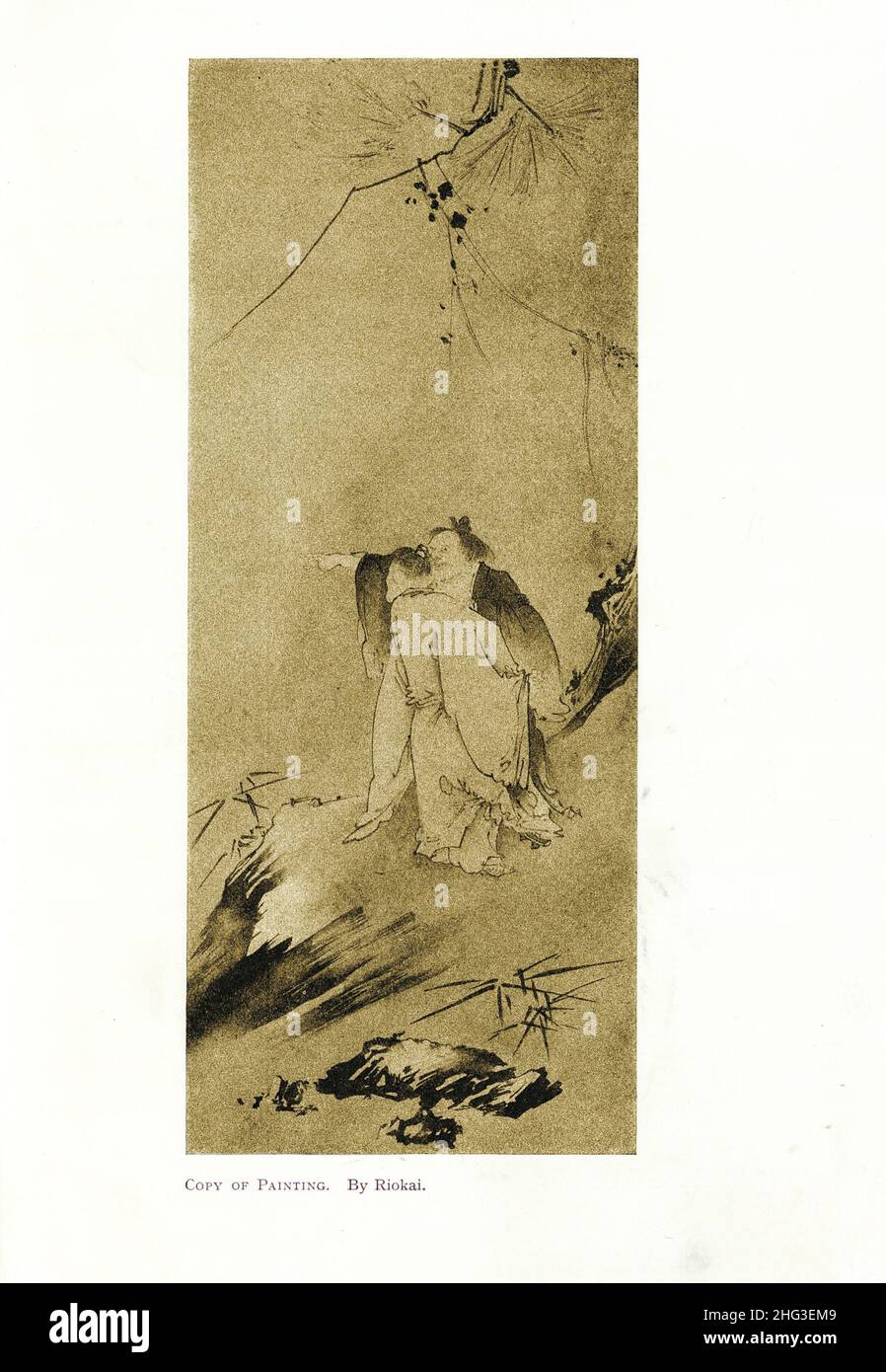 Chinese medieval painting: Copy of Painting. By Riokai. Reproduction of book illustration of 1912 Stock Photo