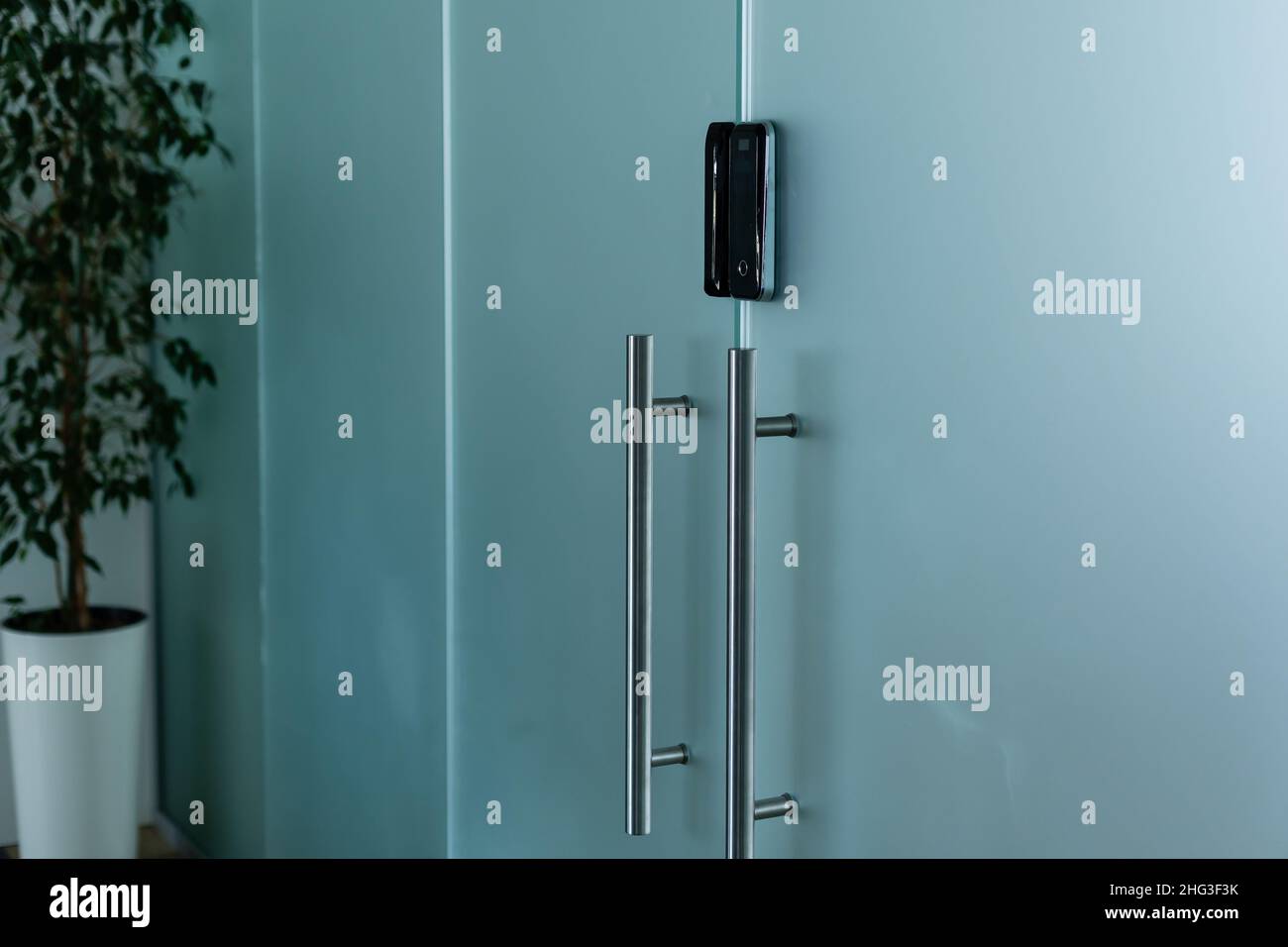 Electronic Code Entry. glass door, hand, intercom Stock Photo - Alamy