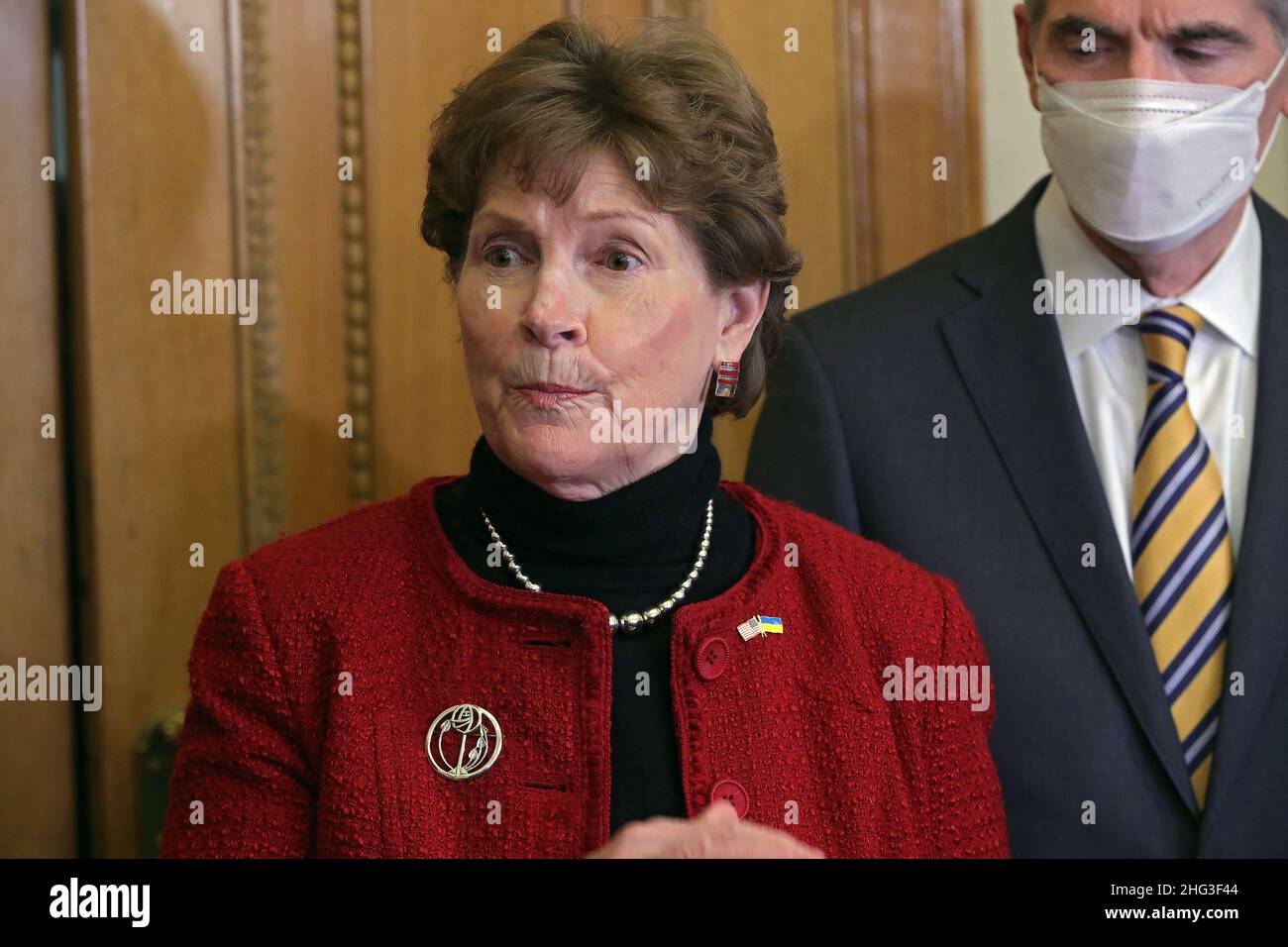 KYIV, UKRAINE - JANUARY 17, 2022 - US Senator Jeanne Shaheen attends a briefing of the bipartisan delegation of the US Congress on a visit to Ukraine, Stock Photo