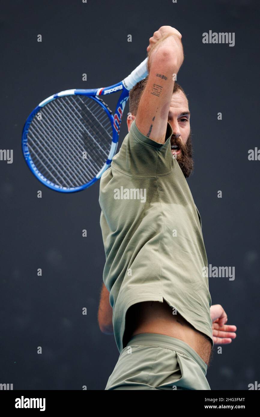 Melbourne, Australia. 18th Jan, 2022. Melbourne, Australia. 18th Jan, 2022. BENOIT PAIRE (FRA) in action at the 2022 Australian Open on Tuesday January 2022,  Melbourne Park Credit: corleve/Alamy Live NewsCredit: corleve/Alamy Live News Stock Photo